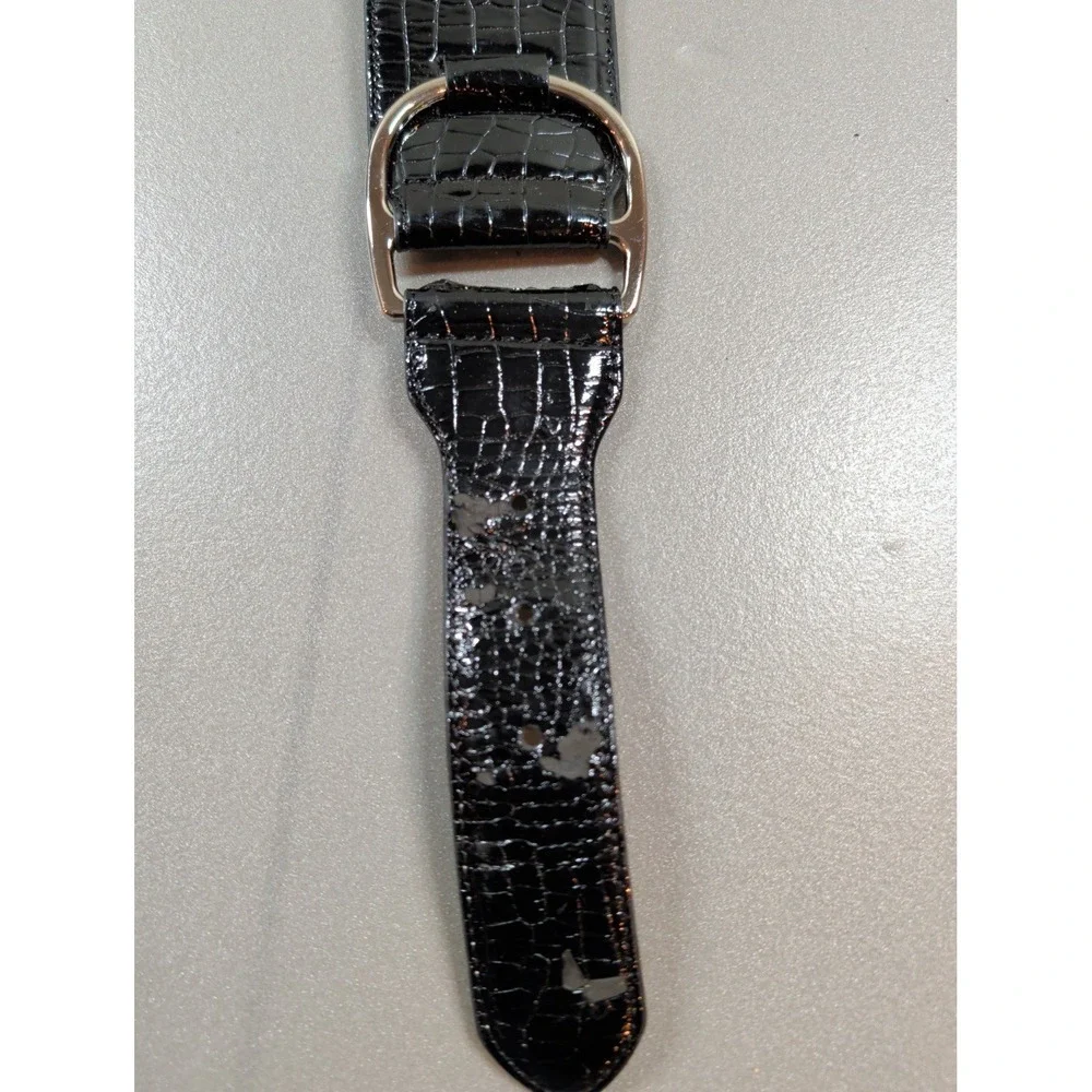 Black Croc Embossed Wide Elastic Waist Belt Silver Buckle BE1071‎ ML